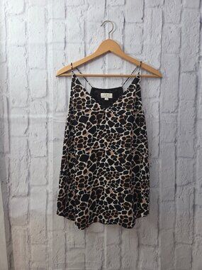 Loft Outlet Petite Med Animal Print V Neck Spaghetti Strap Dressy Cami Blouse